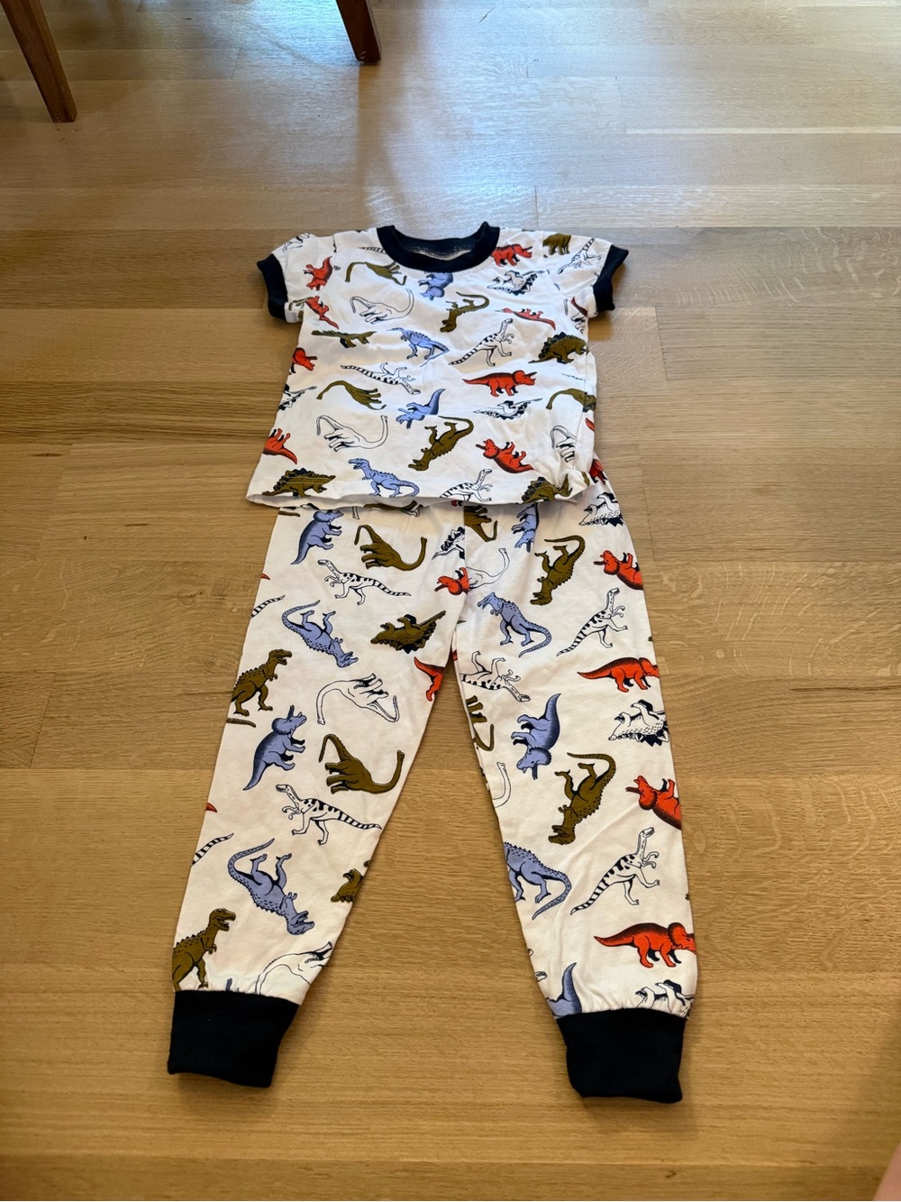 Kids Dinosaur Print Navy-Trim Pajama Set